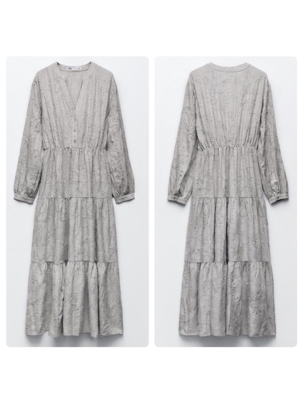 Zara Embroidered Tiered Midi Dress Boho Ruffle Bell Sleeve large